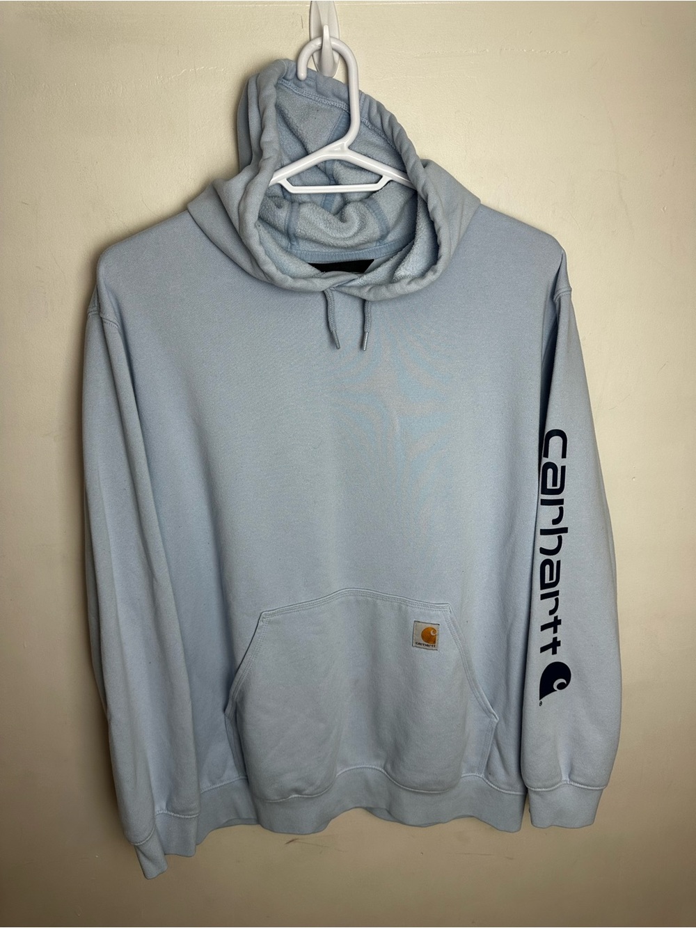 Carhartt Spellout Hoodie Sweatshirt Men's Size XL Loose Fit Light Blue Workwear